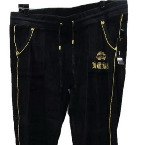 NEW BCBGMAXAZRIA Womens Velvet Gold Trim Pants Size XL Black